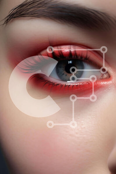 Intra Συλλεκτικό Ξύλινο Παζλ Plywood  4mm - Κοντινό πλάνο του ματιού της γυναίκας με κόκκινο μακιγιάζ Σε Ξύλινο Κουτί - Διαστάσεις Puzzle: 10x10 cm – 25 κομμάτια