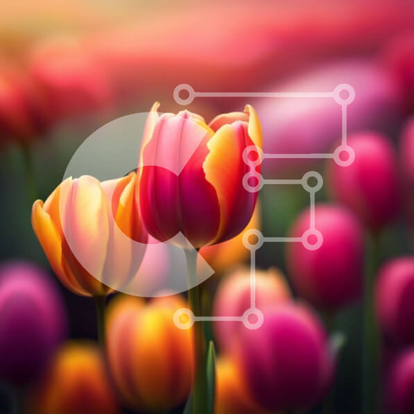 Intra Συλλεκτικό Ξύλινο Παζλ Plywood  4mm - Εκπληκτική εικόνα από πολύχρωμες τουλίπες σε πλήρη άνθιση στο ηλιοβασίλεμα Σε Ξύλινο Κουτί - Διαστάσεις: 10x10 cm – 25 κομμάτια