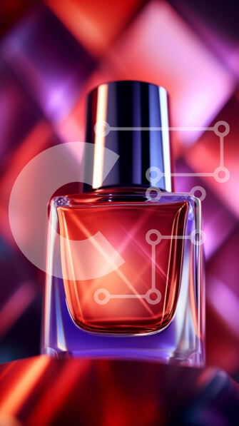 Intra Συλλεκτικό Ξύλινο Παζλ Plywood  4mm - Ζωντανή εικόνα ενός κόκκινου γυάλινου μπουκαλιού αρώματος σε πολύχρωμο φόντο Σε Ξύλινο Κουτί - Διαστάσεις Puzzle: 10x10 cm – 25 κομμάτια