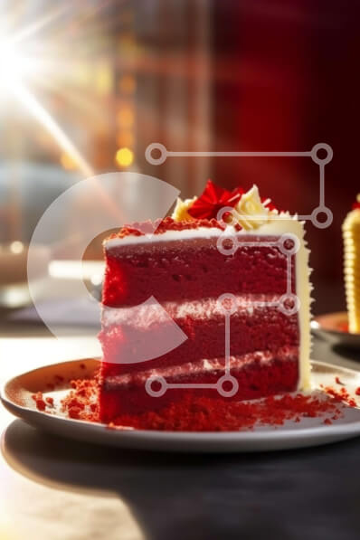 Σετ των 2 Intra Συλλεκτικό Ξύλινο Παζλ Plywood  4mm - Λαχταριστό κόκκινο βελούδινο κέικ σε πιατέλα με πιρούνι έτοιμο να το απολαύσετε Σε Ξύλινο Κουτί - Διαστάσεις: 10x10 cm – 25 κομμάτια