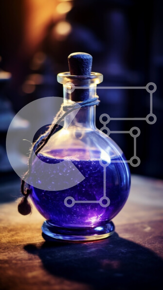 Intra Συλλεκτικό Ξύλινο Παζλ Plywood  4mm - Μοναδικό Μωβ Υγρό σε Γυάλινο Μπουκάλι σε Ξύλινο Τραπέζι Σε Ξύλινο Κουτί - Διαστάσεις Puzzle: 10x10 cm – 25 κομμάτια