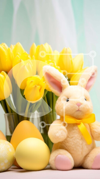 Intra Συλλεκτικό Ξύλινο Παζλ Plywood  4mm - Τραπέζι Πασχαλινό λαγουδάκι με κίτρινο αρκουδάκι και τουλίπες Σε Ξύλινο Κουτί - Διαστάσεις: 10x10 cm – 25 κομμάτια