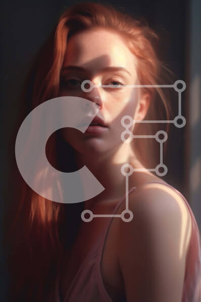 Intra Συλλεκτικό Ξύλινο Παζλ Plywood  4mm - Σοβαρή κοκκινομάλλα γυναίκα με μακριά μαλλιά σε ροζ τοπ Σε Ξύλινο Κουτί - Διαστάσεις Puzzle: 10x10 cm – 25 κομμάτια