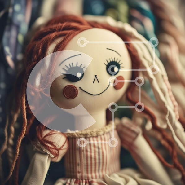 Σετ των 2 Intra Συλλεκτικό Ξύλινο Παζλ Plywood  4mm - Κομψό πορτρέτο μιας κοκκινομάλλας γυναίκας με μακριά μαλλιά και κούκλα Σε Ξύλινο Κουτί - Διαστάσεις: 10x10 cm – 25 κομμάτια