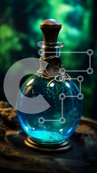 Intra Συλλεκτικό Ξύλινο Παζλ Plywood  4mm - Ζωντανή εικόνα ενός μπλε μπουκαλιού με πράσινο υγρό σε μια ξύλινη επιφάνεια Σε Ξύλινο Κουτί - Διαστάσεις: 10x10 cm – 25 κομμάτια