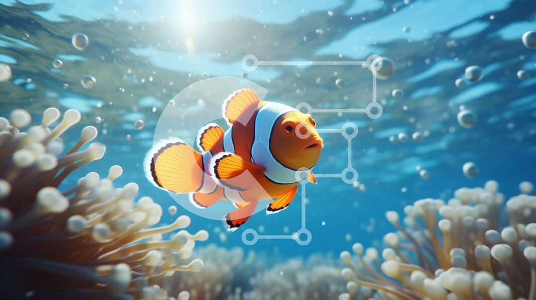 Intra Συλλεκτικό Ξύλινο Παζλ Plywood  4mm - Ψάρια κλόουν στον κοραλλιογενή ύφαλο με καθαρό νερό και ηλιαχτίδες Σε Ξύλινο Κουτί - Διαστάσεις: 10x10 cm – 25 κομμάτια