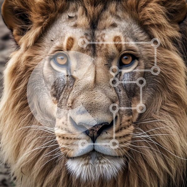 Intra Συλλεκτικό Ξύλινο Παζλ Plywood  4mm - Εκπληκτικό κοντινό πλάνο του Regal Lion με μπλε μάτια και πολυτελή χαίτη Σε Ξύλινο Κουτί - Διαστάσεις: 10x10 cm – 25 κομμάτια