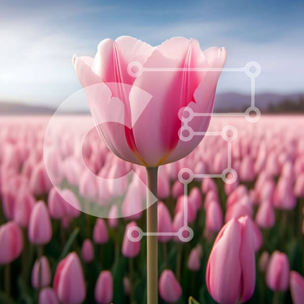 Intra Συλλεκτικό Ξύλινο Παζλ Plywood  4mm - Όμορφη εικόνα ενός χωραφιού με ροζ τουλίπες σε πλήρη άνθιση Σε Ξύλινο Κουτί - Διαστάσεις: 10x10 cm – 25 κομμάτια