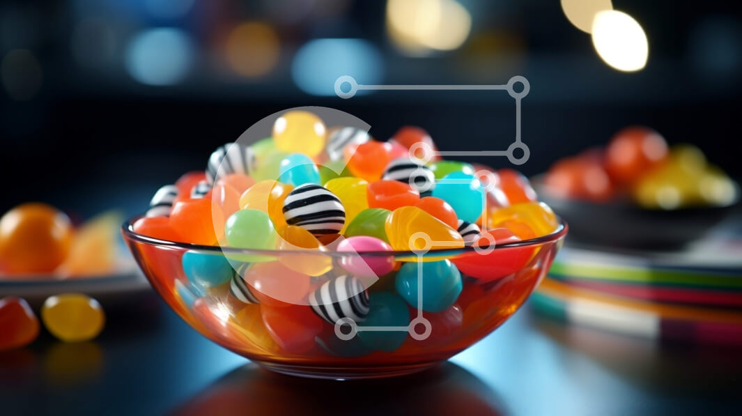 Σετ των 2 Intra Συλλεκτικό Ξύλινο Παζλ Plywood  4mm - Ανάμικτες καραμέλες σε ένα μπολ σε ένα σκούρο ξύλινο τραπέζι Σε Ξύλινο Κουτί - Διαστάσεις: 10x10 cm – 25 κομμάτια