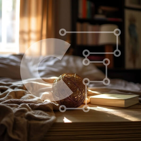 Intra Συλλεκτικό Ξύλινο Παζλ Plywood  4mm - Άνετο κρεβάτι με βιβλίο και νήματα, ο ήλιος λάμπει μέσα από το παράθυρο Σε Ξύλινο Κουτί - Διαστάσεις Puzzle: 10x10 cm – 25 κομμάτια