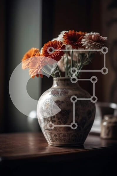 Intra Συλλεκτικό Ξύλινο Παζλ Plywood  4mm - Όμορφη εικόνα των λουλουδιών σε ένα βάζο σε ένα ξύλινο τραπέζι Σε Ξύλινο Κουτί - Διαστάσεις Puzzle: 10x10 cm – 25 κομμάτια