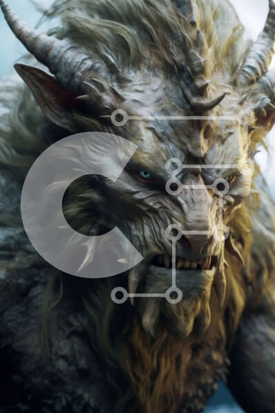 Intra Συλλεκτικό Ξύλινο Παζλ Plywood  4mm - Τρομακτικός Λυκάνθρωπος με Αιχμηρούς Κυνόδοντες και Διαπεραστικά Μπλε Μάτια Σε Ξύλινο Κουτί - Διαστάσεις Puzzle: 10x10 cm – 25 κομμάτια