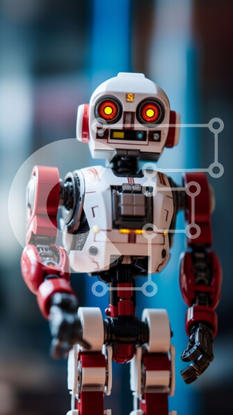 Intra Συλλεκτικό Ξύλινο Παζλ Plywood  4mm - Φουτουριστικό ρομπότ με λαμπερά κόκκινα μάτια Σε Ξύλινο Κουτί - Διαστάσεις Puzzle: 10x10 cm – 25 κομμάτια