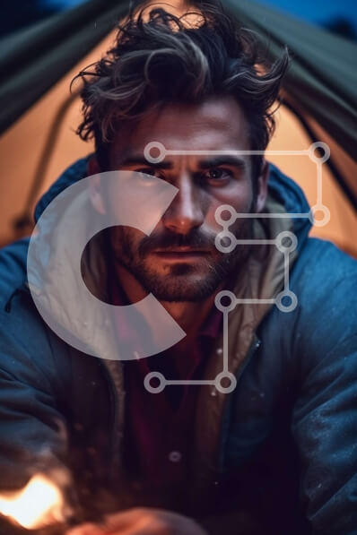 Intra Συλλεκτικό Ξύλινο Παζλ Plywood  4mm - Σοβαρός άνδρας που κάθεται μπροστά από τη σκηνή με τη φωτιά Σε Ξύλινο Κουτί - Διαστάσεις Puzzle: 10x10 cm – 25 κομμάτια