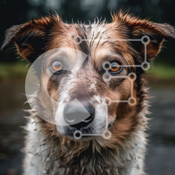 Intra Συλλεκτικό Ξύλινο Παζλ Plywood  4mm - Σοβαρό υγρό σκυλί με καστανά μάτια που κοιτάζουν την κάμερα Σε Ξύλινο Κουτί - Διαστάσεις: 10x10 cm – 25 κομμάτια