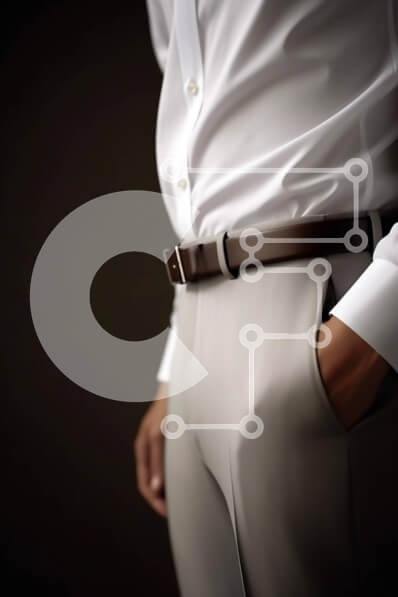 Intra Συλλεκτικό Ξύλινο Παζλ Plywood  4mm - Κομψός άντρας με λευκό πουκάμισο και γκρι παντελόνι με καφέ ζώνη Σε Ξύλινο Κουτί - Διαστάσεις Puzzle: 10x10 cm – 25 κομμάτια