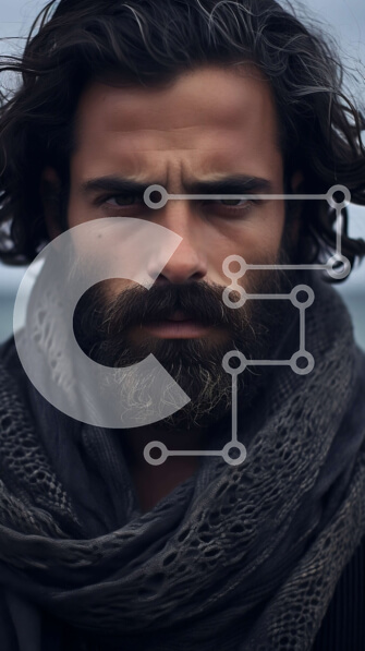 Intra Συλλεκτικό Ξύλινο Παζλ Plywood  4mm - Σοβαρός άντρας με γένια και μακριά μαλλιά στην παραλία Σε Ξύλινο Κουτί - Διαστάσεις Puzzle: 10x10 cm – 25 κομμάτια