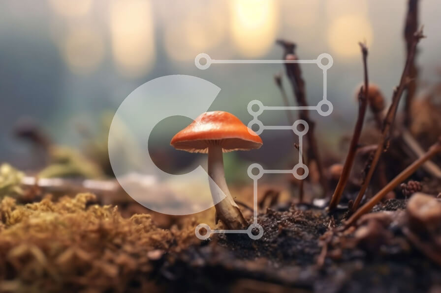 Intra Συλλεκτικό Ξύλινο Παζλ Plywood  4mm - Όμορφη εικόνα μικρού πορτοκαλί μανιταριού στο δάσος που περιβάλλει Σε Ξύλινο Κουτί - Διαστάσεις: 10x10 cm – 25 κομμάτια