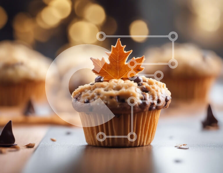 Σετ των 2 Intra Συλλεκτικό Ξύλινο Παζλ Plywood  4mm - Cupcake με φύλλα σφενδάμου με τσιπς σοκολάτας Σε Ξύλινο Κουτί - Διαστάσεις: 10x10 cm – 25 κομμάτια