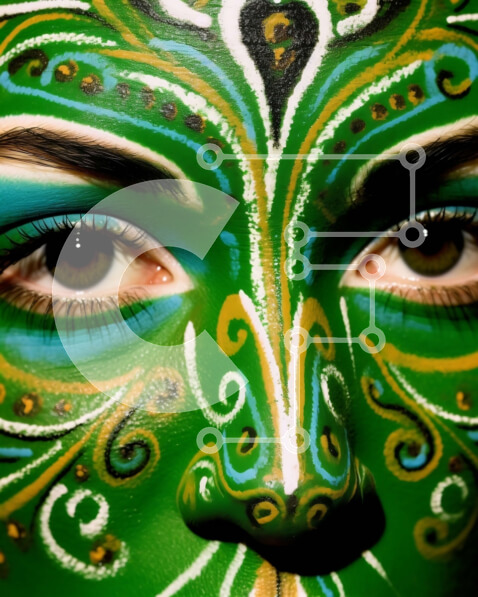 Intra Συλλεκτικό Ξύλινο Παζλ Plywood  4mm - Εκπληκτική κοντινή πλάνο προσώπου με πράσινο και χρυσό χρώμα προσώπου Σε Ξύλινο Κουτί - Διαστάσεις Puzzle: 10x10 cm – 25 κομμάτια