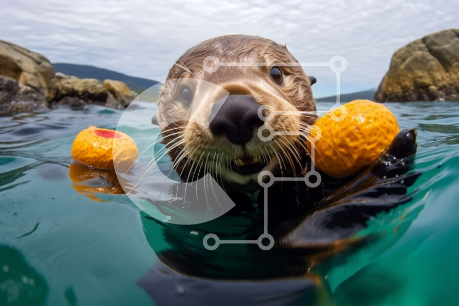 Σετ των 2 Intra Συλλεκτικό Ξύλινο Παζλ Plywood  4mm - Αξιολάτρευτη θαλάσσια ενυδρίδα με πορτοκάλια στο στόμα Σε Ξύλινο Κουτί - Διαστάσεις: 10x10 cm – 25 κομμάτια