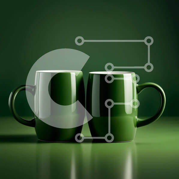 Intra Συλλεκτικό Ξύλινο Παζλ Plywood  4mm - Όμορφη εικόνα δύο πράσινων κούπες σε ένα τραπέζι Σε Ξύλινο Κουτί - Διαστάσεις Puzzle: 10x10 cm – 25 κομμάτια