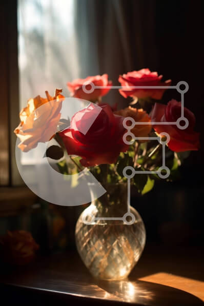 Σετ των 2 Intra Συλλεκτικό Ξύλινο Παζλ Plywood  4mm - Τριαντάφυλλα σε ένα ηλιόλουστο περβάζι - Μια εικόνα της γαλήνης Σε Ξύλινο Κουτί - Διαστάσεις: 10x10 cm – 25 κομμάτια