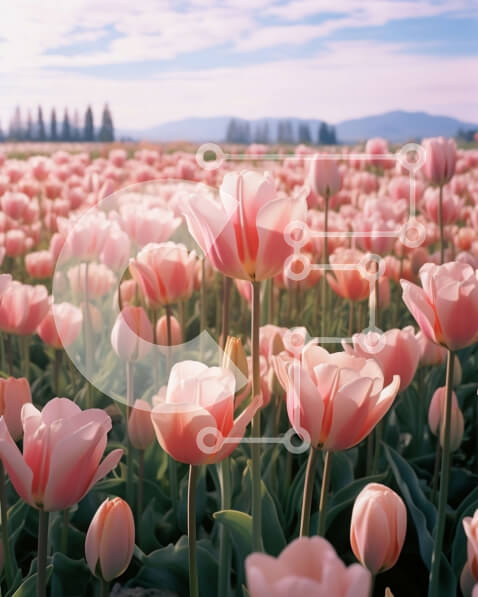 Σετ των 2 Intra Συλλεκτικό Ξύλινο Παζλ Plywood  4mm - Όμορφη εικόνα ενός χωραφιού με ροζ τουλίπες μια ηλιόλουστη μέρα Σε Ξύλινο Κουτί - Διαστάσεις: 10x10 cm – 25 κομμάτια