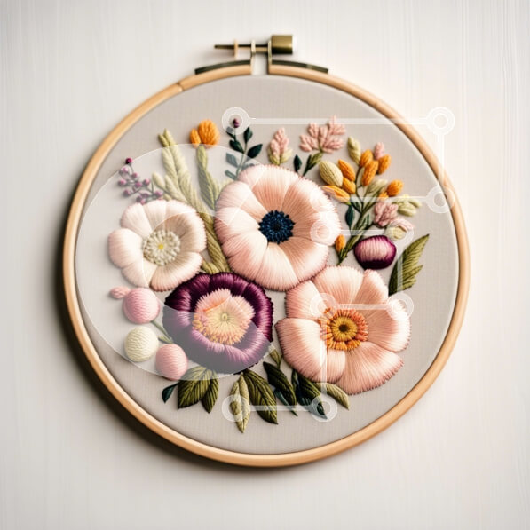 Intra Συλλεκτικό Ξύλινο Παζλ Plywood  4mm - Υπέροχο floral κέντημα με λουλούδια με ροζ, κίτρινα και πράσινα λουλούδια Σε Ξύλινο Κουτί - Διαστάσεις Puzzle: 10x10 cm – 25 κομμάτια