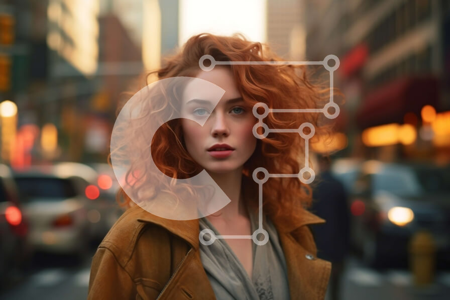 Intra Συλλεκτικό Ξύλινο Παζλ Plywood  4mm - Νεαρή γυναίκα με κόκκινα μαλλιά στην οδό της πόλης στο ηλιοβασίλεμα Σε Ξύλινο Κουτί - Διαστάσεις Puzzle: 10x10 cm – 25 κομμάτια