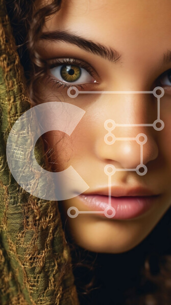 Intra Συλλεκτικό Ξύλινο Παζλ Plywood  4mm - Όμορφο πορτρέτο μιας νεαρής γυναίκας με σγουρά καστανά μαλλιά και πράσινα μάτια Σε Ξύλινο Κουτί - Διαστάσεις Puzzle: 10x10 cm – 25 κομμάτια