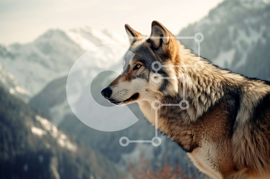 Σετ των 2 Intra Συλλεκτικό Ξύλινο Παζλ Plywood  4mm - Όμορφη εικόνα ενός γκρίζου λύκου σε μια βραχώδη εξοχή Σε Ξύλινο Κουτί - Διαστάσεις: 10x10 cm – 25 κομμάτια