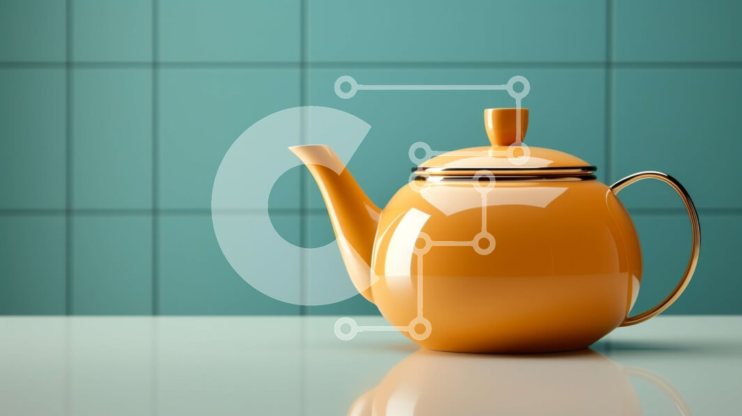 Intra Συλλεκτικό Ξύλινο Παζλ Plywood  4mm - Κίτρινη τσαγιέρα στο τραπέζι μπροστά από τον τοίχο με μπλε πλακάκια Σε Ξύλινο Κουτί - Διαστάσεις Puzzle: 10x10 cm – 25 κομμάτια