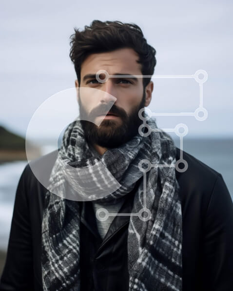 Intra Συλλεκτικό Ξύλινο Παζλ Plywood  4mm - Κομψός άνδρας στη βραχώδη παραλία με θέα στον ωκεανό Σε Ξύλινο Κουτί - Διαστάσεις Puzzle: 10x10 cm – 25 κομμάτια