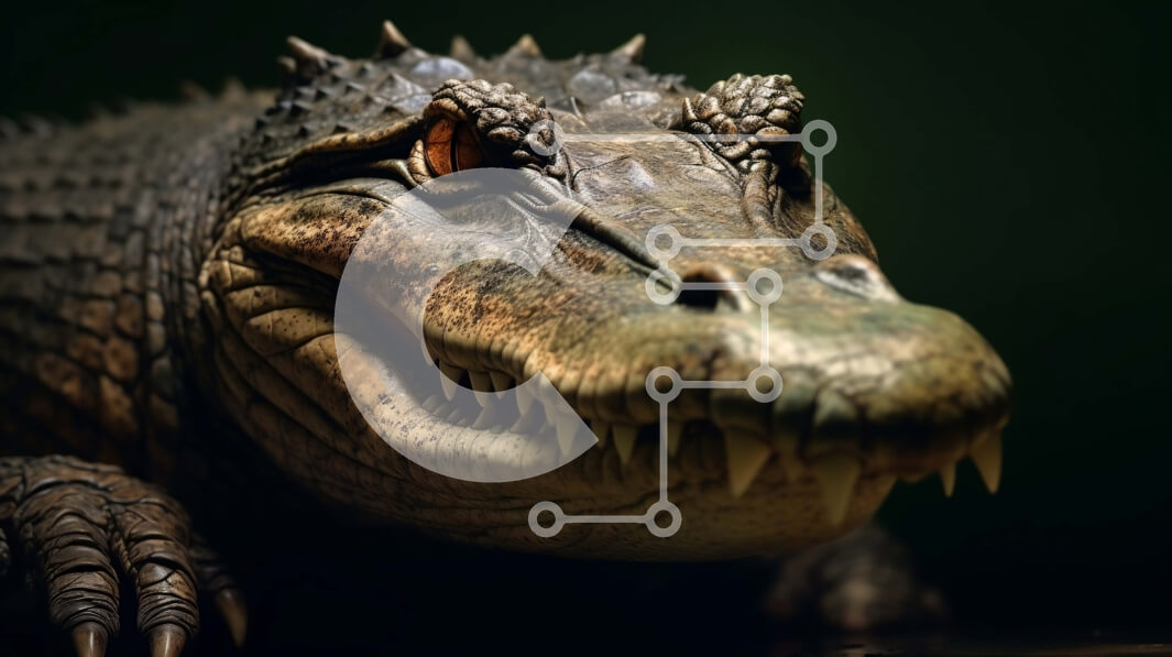 Σετ των 2 Intra Συλλεκτικό Ξύλινο Παζλ Plywood  4mm - Εκπληκτική κοντινή πλάνο του κεφαλιού ενός κροκόδειλου με αιχμηρά δόντια και φολιδωτό δέρμα Σε Ξύλινο Κουτί - Διαστάσεις: 10x10 cm – 25 κομμάτια