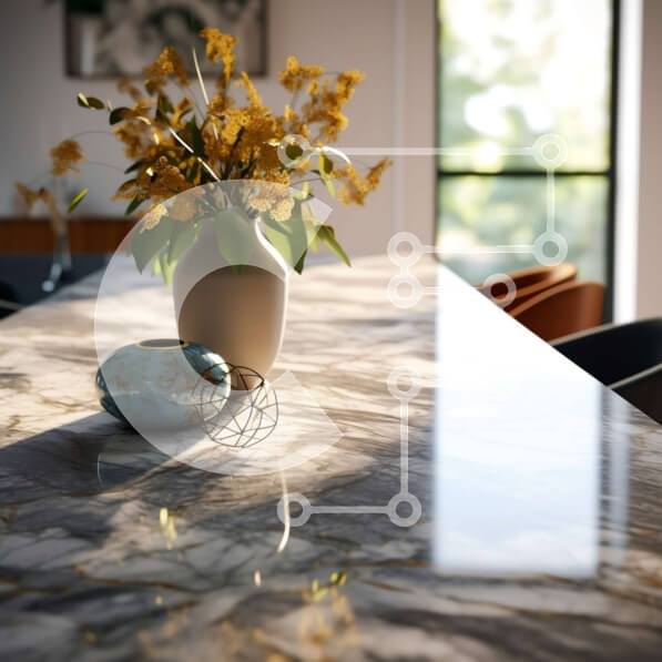 Intra Συλλεκτικό Ξύλινο Παζλ Plywood  4mm - Όμορφη μαρμάρινη τραπεζαρία με λουλούδια Σε Ξύλινο Κουτί - Διαστάσεις Puzzle: 10x10 cm – 25 κομμάτια