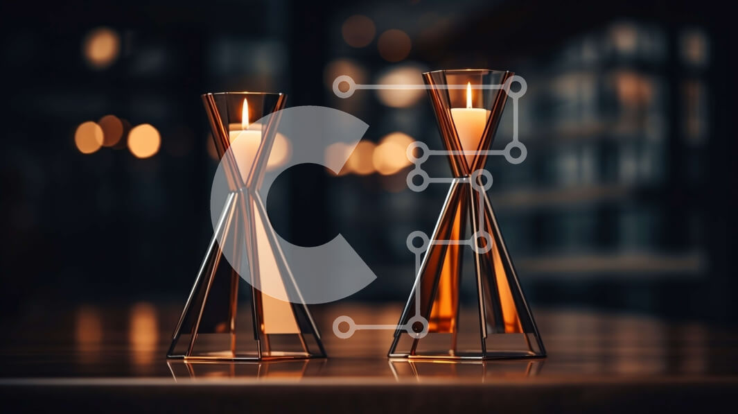 Intra Συλλεκτικό Ξύλινο Παζλ Plywood  4mm - Μεταλλικά τριγωνικά κεριά σε ένα σκοτεινό τραπέζι Σε Ξύλινο Κουτί - Διαστάσεις Puzzle: 10x10 cm – 25 κομμάτια