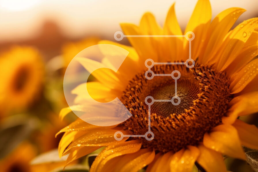 Intra Συλλεκτικό Ξύλινο Παζλ Plywood  4mm - Εκπληκτική κινηματογράφηση σε πρώτο πλάνο του ηλίανθου στο χωράφι στο ηλιοβασίλεμα Σε Ξύλινο Κουτί - Διαστάσεις: 10x10 cm – 25 κομμάτια