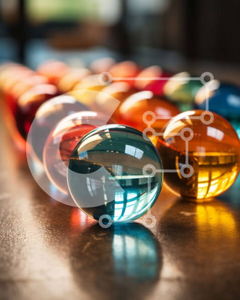 Intra Συλλεκτικό Ξύλινο Παζλ Plywood  4mm - Ζωντανή εικόνα από πολύχρωμα μάρμαρα σε ένα τραπέζι Σε Ξύλινο Κουτί - Διαστάσεις: 10x10 cm – 25 κομμάτια