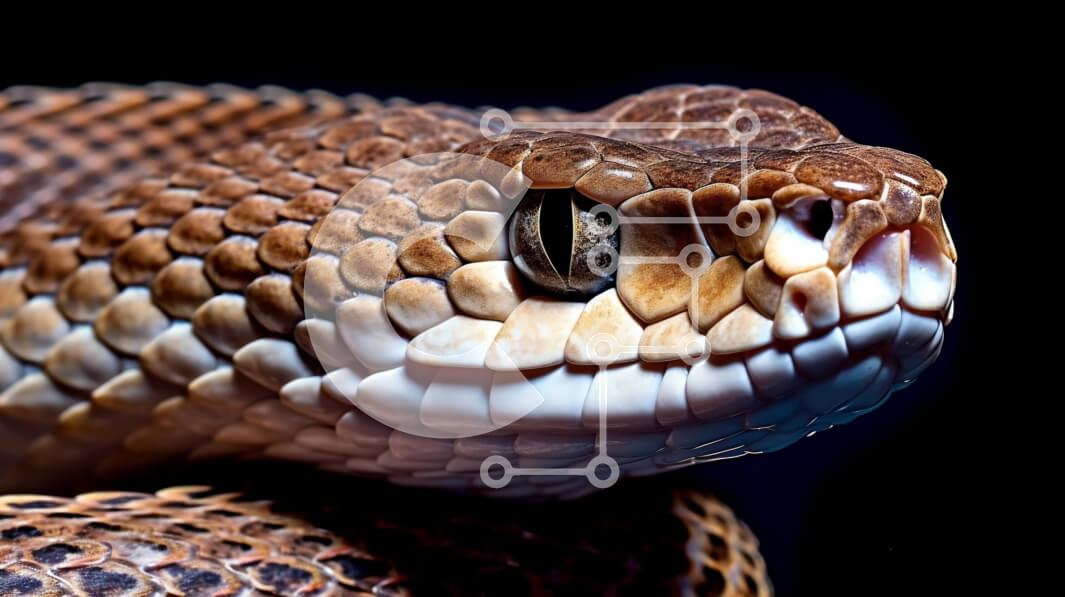 Σετ των 2 Intra Συλλεκτικό Ξύλινο Παζλ Plywood  4mm - Εκπληκτική κοντινή πλάνο του κεφαλιού ενός φιδιού με κυνόδοντες και μάτια σε πλήρη προβολή Σε Ξύλινο Κουτί - Διαστάσεις: 10x10 cm – 25 κομμάτια