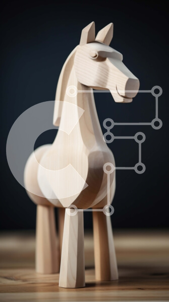 Intra Συλλεκτικό Ξύλινο Παζλ Plywood  4mm - Όμορφο ξύλινο άγαλμα αλόγων σε ένα ξύλινο τραπέζι Σε Ξύλινο Κουτί - Διαστάσεις: 10x10 cm – 25 κομμάτια