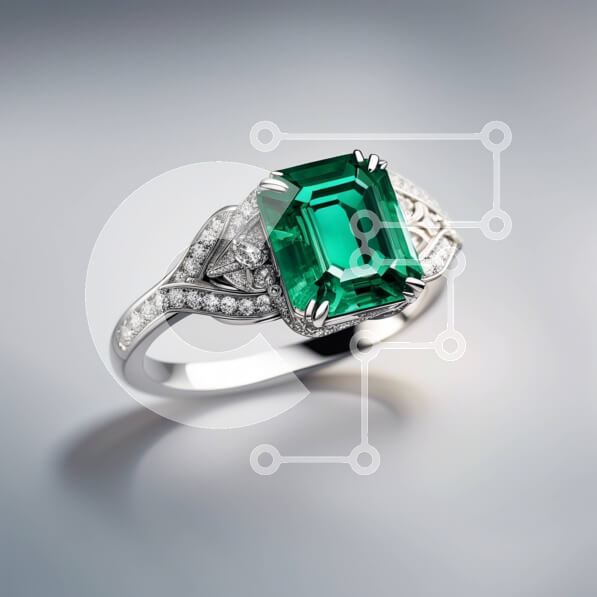 Σετ των 2 Intra Συλλεκτικό Ξύλινο Παζλ Plywood  4mm - Εκπληκτικό δαχτυλίδι από σμαράγδι και διαμάντια σε διακριτικό γκρι φόντο Σε Ξύλινο Κουτί - Διαστάσεις: 10x10 cm – 25 κομμάτια