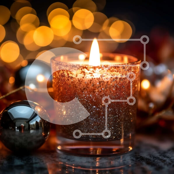 Intra Συλλεκτικό Ξύλινο Παζλ Plywood  4mm - Όμορφη κινηματογράφηση σε πρώτο πλάνο αναμμένου κεριού με χριστουγεννιάτικα στολίδια Σε Ξύλινο Κουτί - Διαστάσεις: 10x10 cm – 25 κομμάτια