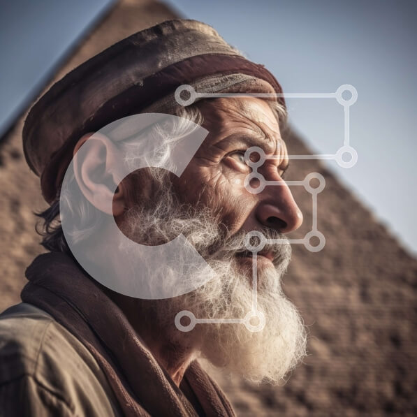 Intra Συλλεκτικό Ξύλινο Παζλ Plywood  4mm - Στοχαστικός ηλικιωμένος μπροστά από την πυραμίδα μια καθαρή μέρα Σε Ξύλινο Κουτί - Διαστάσεις Puzzle: 10x10 cm – 25 κομμάτια