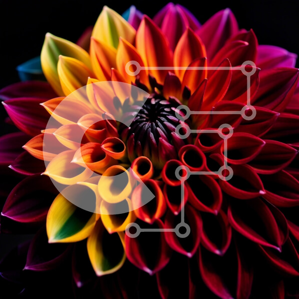 Intra Συλλεκτικό Ξύλινο Παζλ Plywood  4mm - Ζωντανή κοντινή φωτογραφία ενός πολύχρωμου λουλουδιού με κυκλική διάταξη πετάλων Σε Ξύλινο Κουτί - Διαστάσεις: 10x10 cm – 25 κομμάτια