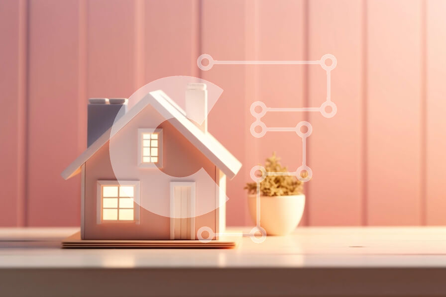 Intra Συλλεκτικό Ξύλινο Παζλ Plywood  4mm - Γοητευτική εικόνα μικρού ροζ σπιτιού με λευκό φράχτη και φυτό σε γλάστρα Σε Ξύλινο Κουτί - Διαστάσεις Puzzle: 10x10 cm – 25 κομμάτια