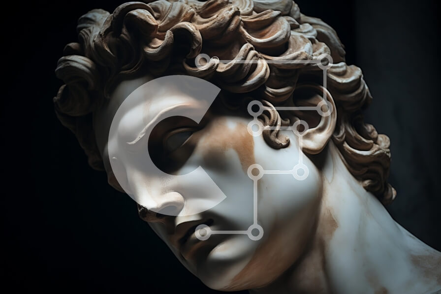 Intra Συλλεκτικό Ξύλινο Παζλ Plywood  4mm - Άγαλμα ενός σοβαρού άνδρα με σγουρά μαλλιά και γένια Σε Ξύλινο Κουτί - Διαστάσεις Puzzle: 10x10 cm – 25 κομμάτια