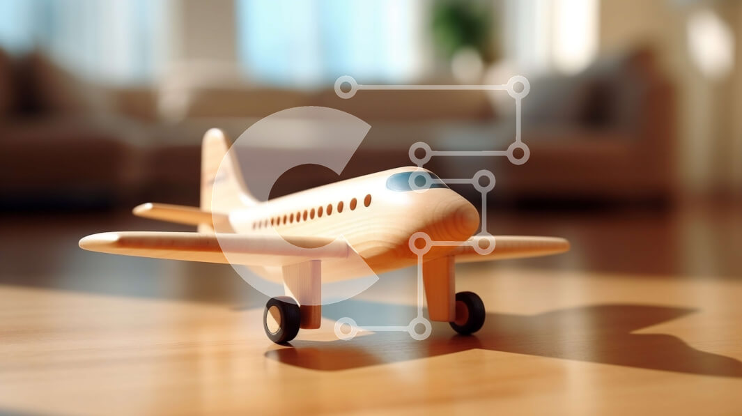 Intra Συλλεκτικό Ξύλινο Παζλ Plywood  4mm - Ξύλινο παιχνίδι αεροπλάνο σε ξύλινο πάτωμα με θέα στον ορίζοντα της πόλης Σε Ξύλινο Κουτί - Διαστάσεις Puzzle: 10x10 cm – 25 κομμάτια