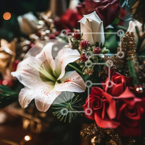 Σετ των 2 Intra Συλλεκτικό Ξύλινο Παζλ Plywood  4mm - Εκπληκτική κοντινή πλάνο από ένα μπουκέτο με τριαντάφυλλα, κρίνους και πρασινάδα σε ένα ξύλινο τραπέζι Σε Ξύλινο Κουτί - Διαστάσεις: 10x10 cm – 25 κομμάτια