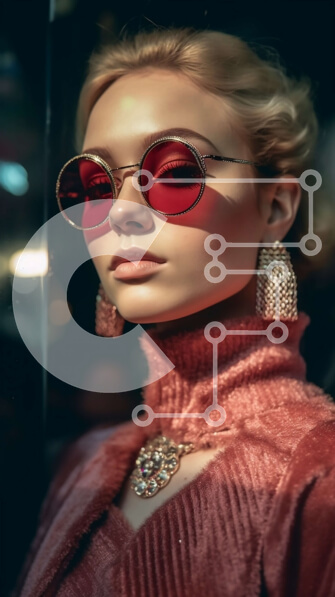 Intra Συλλεκτικό Ξύλινο Παζλ Plywood  4mm - Κομψή γυναίκα με ροζ πουλόβερ και κόκκινα γυαλιά ηλίου τη νύχτα Σε Ξύλινο Κουτί - Διαστάσεις Puzzle: 10x10 cm – 25 κομμάτια